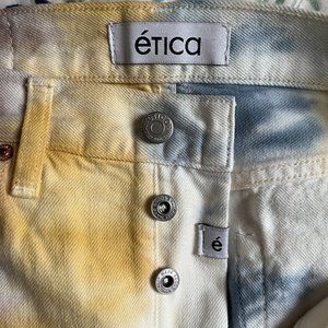 Etica White & Botanical Tie Die High Rise Straight Jeans 25